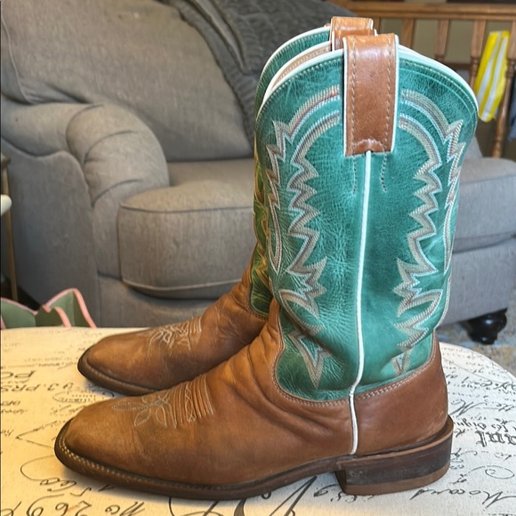 Justin Women's Bent Rail Kennedy Western Boots Size 10C Turquoise Green & Brown - Picture 9 of 15